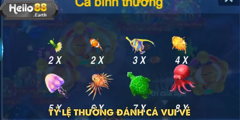 Đánh Cá Vui Vẻ có hệ số thưởng phong phú cho từng loài sinh vật trong game