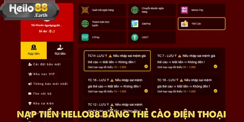 Nạp Tiền Hello88 - Hướng Dẫn Chi Tiết Và Nhanh Chóng 4 Nạp tiền Hello88 bằng thẻ cào điện thoại là hình thức dễ sử dụng nhất 2025