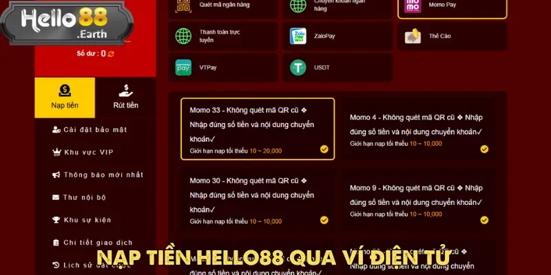 Nạp Tiền Hello88 - Hướng Dẫn Chi Tiết Và Nhanh Chóng 3 Nạp tiền Hello88 qua ví điện tử đặc biệt phổ biến với giới trẻ bởi sự linh hoạt