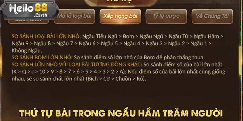 Ngầu Hầm Trăm Người – Trò Chơi Bài Hấp Dẫn Và Kịch Tính 4 Thứ tự bài trong Ngầu Hầm Trăm Người cụ thể cho tân binh cá cược online